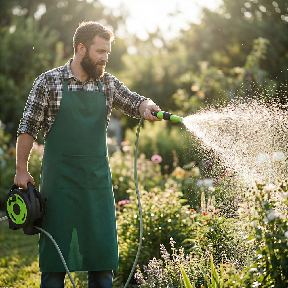 Avvolgitubo da Giardino con Tubo in PVC da 12 Metri e Annaffiatoio 2 Connettori Nero e Verde