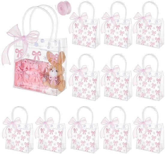 Set di regali trasparente 16 pezzi - Borsa da portare 19 x 15 cm - Disegno a strisce rosse - Materiale duraturo - Con decorazione di bordo - Borsa di regalo