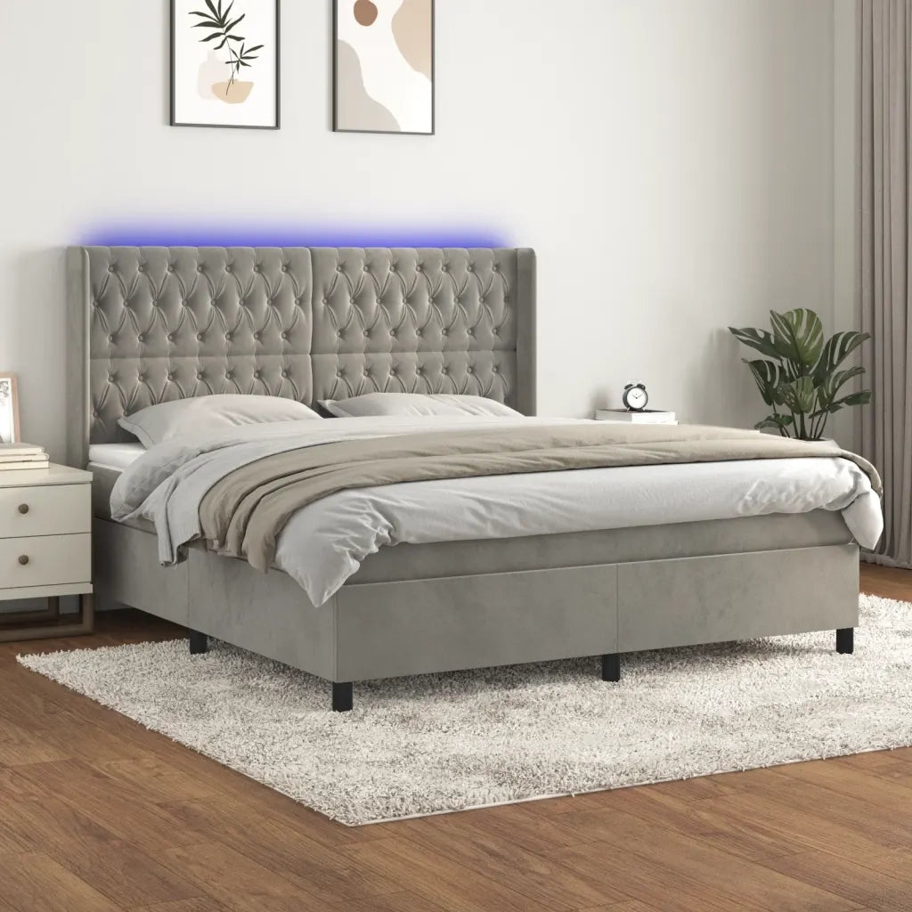 Letto a Molle Materasso e LED Grigio Chiaro 160x200 cm Velluto 3139751