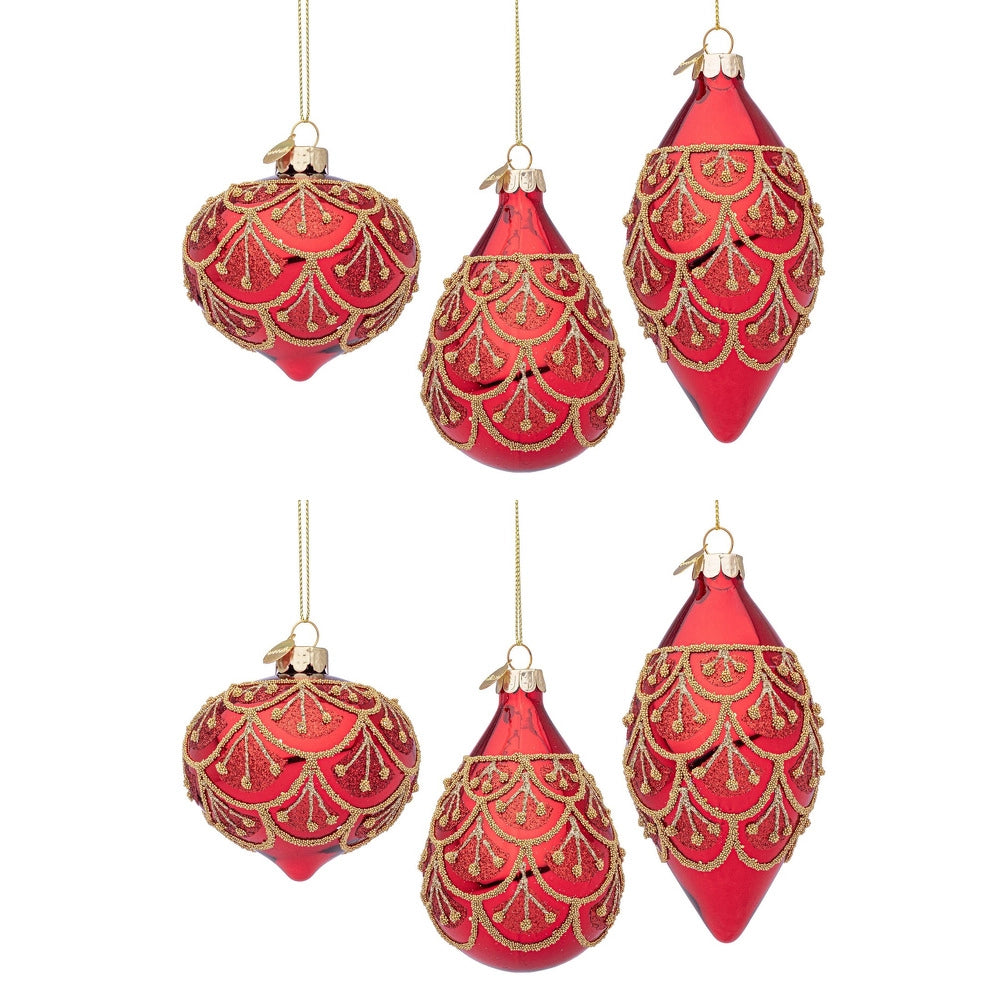 Pendagli di Natale in Vetro Rosso con Perline Oro Eleganti Winslows