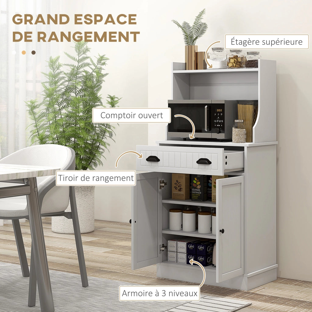 Mobile per cucina con microonde armadio 1 cassetto 2 ante ¨C zephmum ¨C bianco 61x35x125 cm