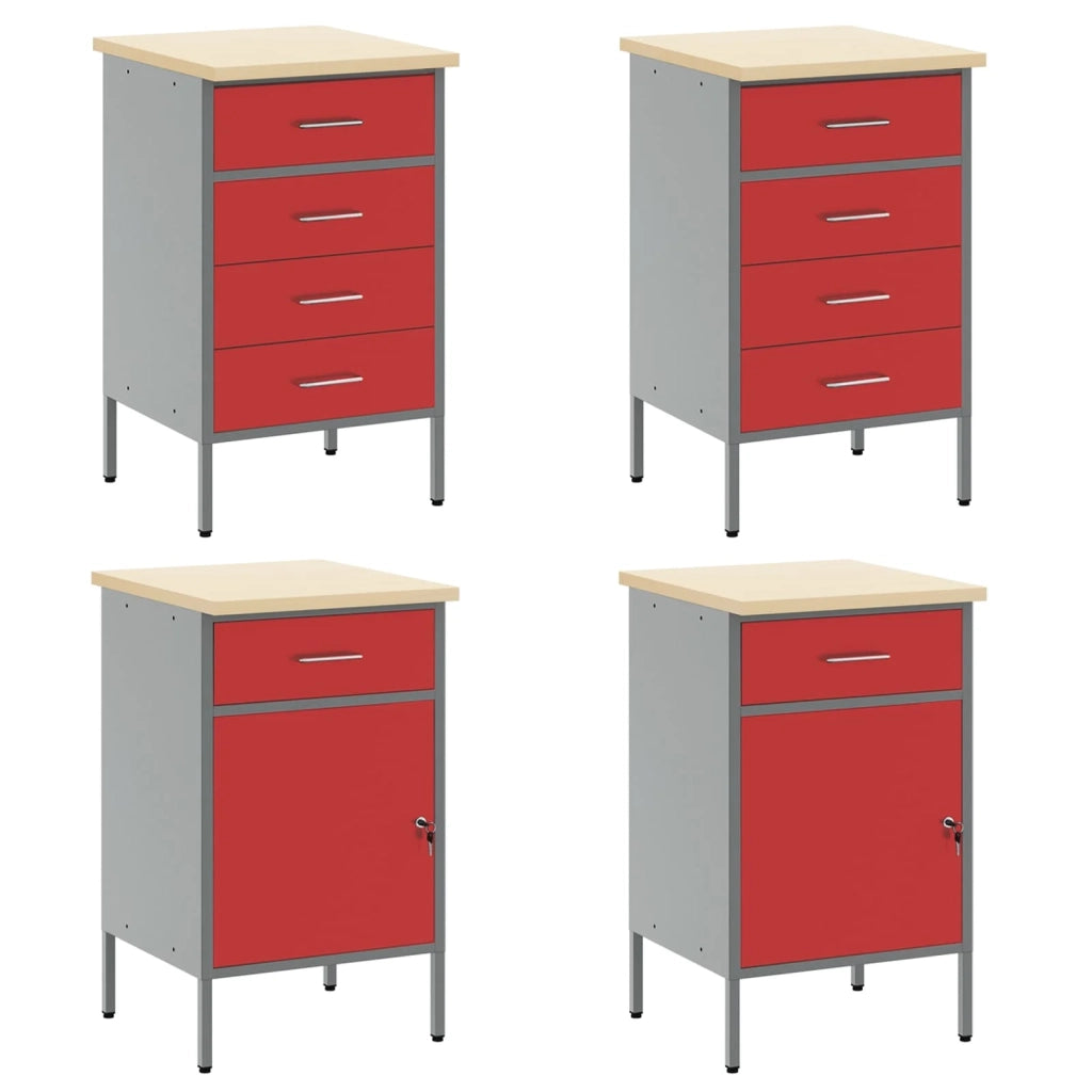 Mobile da lavoro 10 pcs Rosso Legno ingegnerizzato e acciaio 3321489