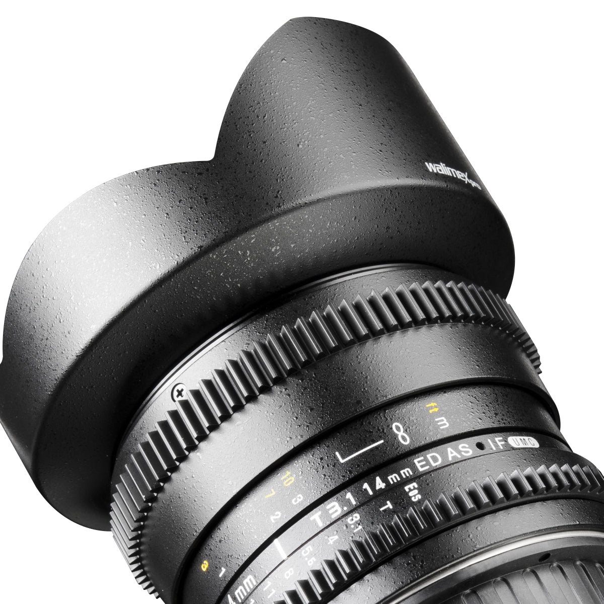 Walimex Pro 14mm 1:3.1 obiettivo VDSLR per foto e video (incluso paraluce fisso, IF, ghiera ingranaggi, apertura e messa a fuoco continua, grandangolo) per obiettivo Nikon F baionetta nera