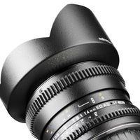 Walimex Pro 14mm 1:3.1 obiettivo VDSLR per foto e video (incluso paraluce fisso, IF, ghiera ingranaggi, apertura e messa a fuoco continua, grandangolo) per obiettivo Nikon F baionetta nera