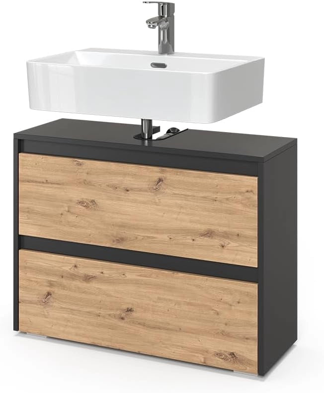 Mobile sottolavabo per bagno Majest, Antracite/Artisan, 80.1 x 62 cm con 2 cassetti