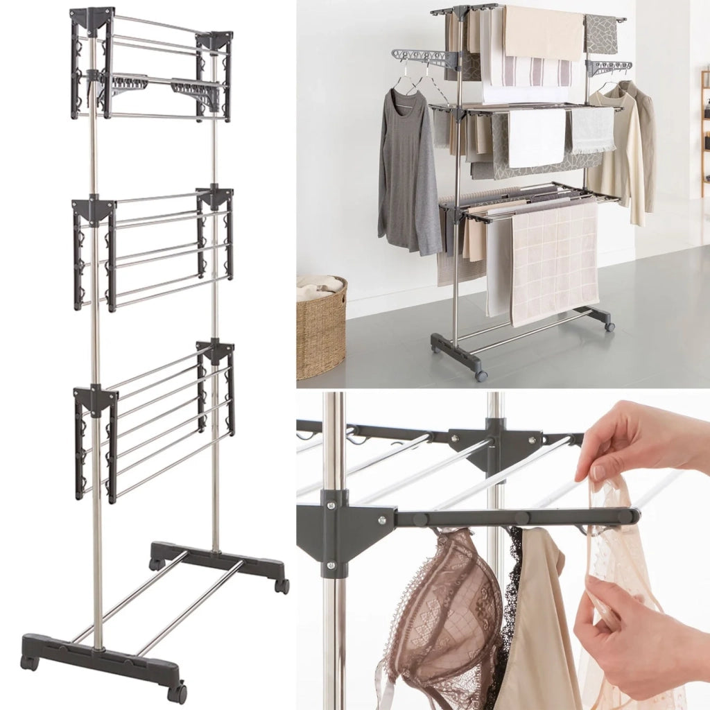 IDMarket - Stendibiancheria inox MAXIMA grigio pieghevole Alt. 145 cm