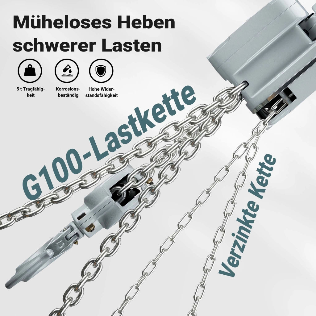 Paranco a catena manuale VX5 in alluminio, capacità di carico 5 t, altezza di sollevamento 3 m, catena di carico G100, leggero e compatto, per impieghi gravosi