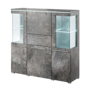 Credenza alta BOMBAY colore grigio effetto ardesia. Illuminazione LED multicolore integrata.