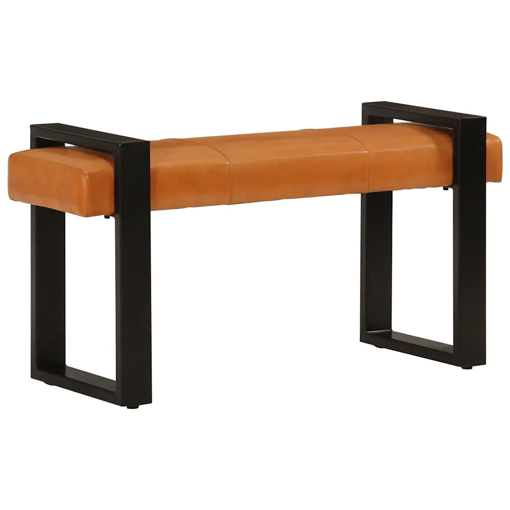 Panca-Sgabello Nera e Marrone 110 cm in Vera Pelle di Capra