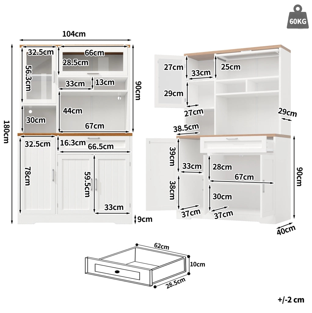 Mobile alto con vetrine, LED USB e app, bianco, 104x40x180 cm