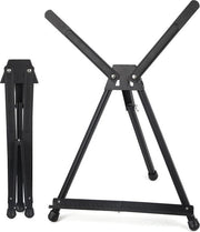 Sedia per dipinti in alluminio nero con piedi antiscivolo, pieghevole, fino a 54 cm, standard di posizionamento fotografico, piccolo treppiede per foto e dipinti.