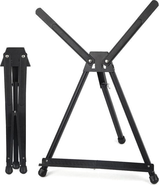 Sedia per dipinti in alluminio nero con piedi antiscivolo, pieghevole, fino a 54 cm, standard di posizionamento fotografico, piccolo treppiede per foto e dipinti.