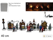 Decorazione Villaggio Natalizio Natale 4 Case Batteria 12 Pezzi
