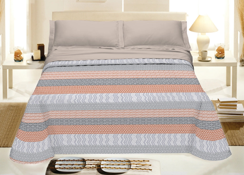 Copriletto Piquet Primavera Estate 100% Cotone Disegno Azteco - Singolo - Arancio