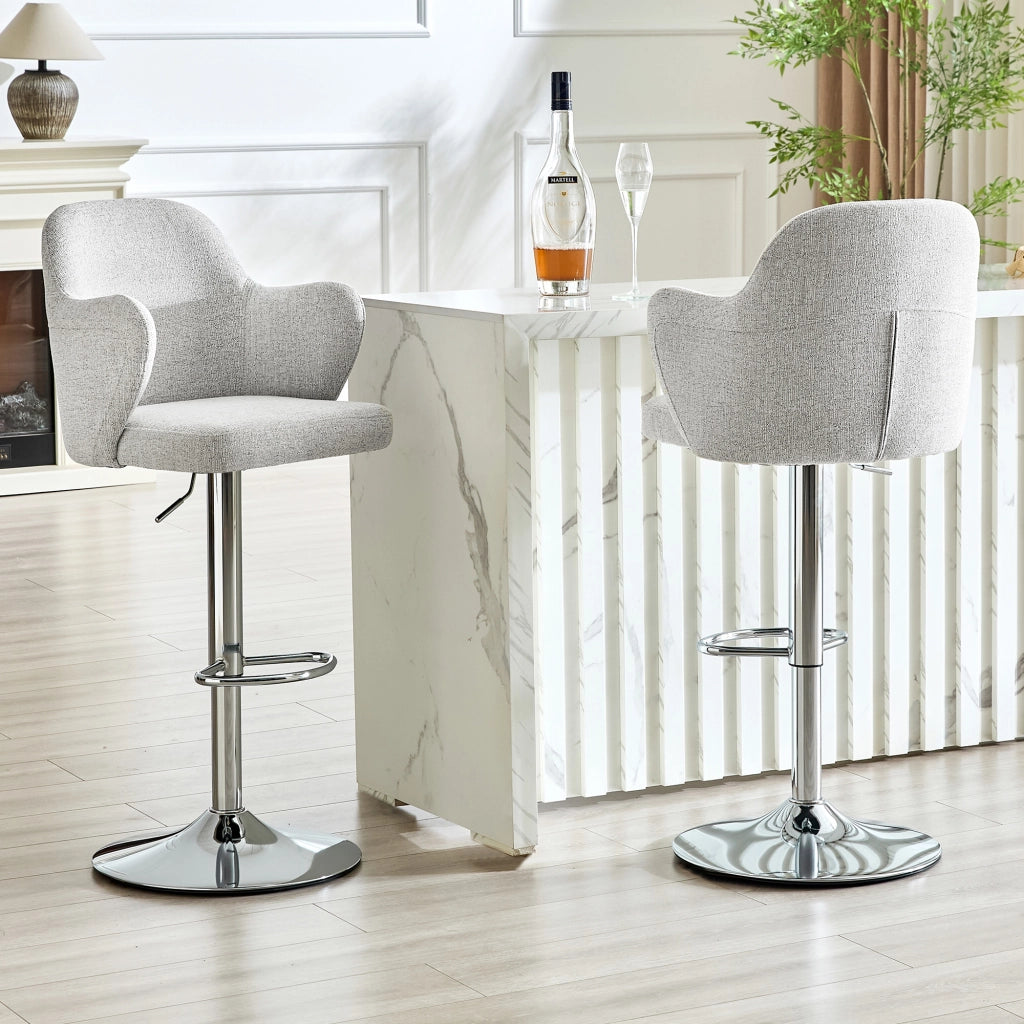 Sgabello da bar regolabile girevole a 360° con braccioli e poggiapiedi in tessuto grigio chiaro set da 2
