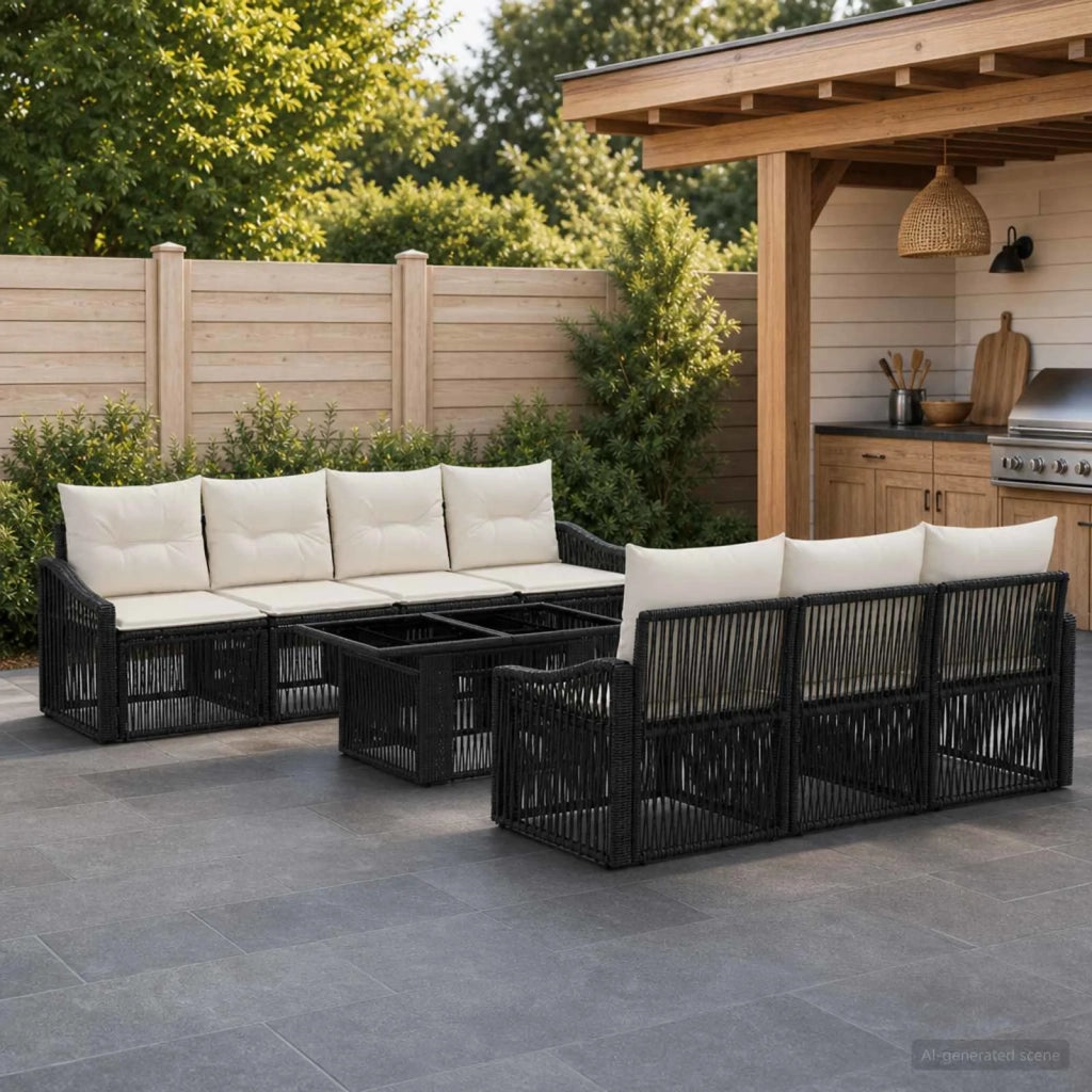 Set Divano da Giardino 8 pz Nero e Bianco Crema polyrattan 3437212