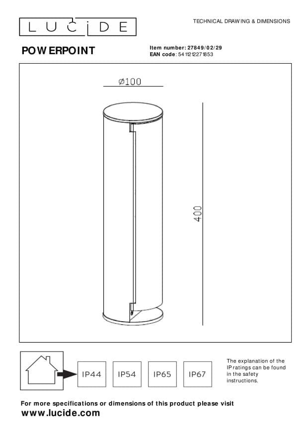 Paletto presa da giardino IP44 2x230V Lucide 27849