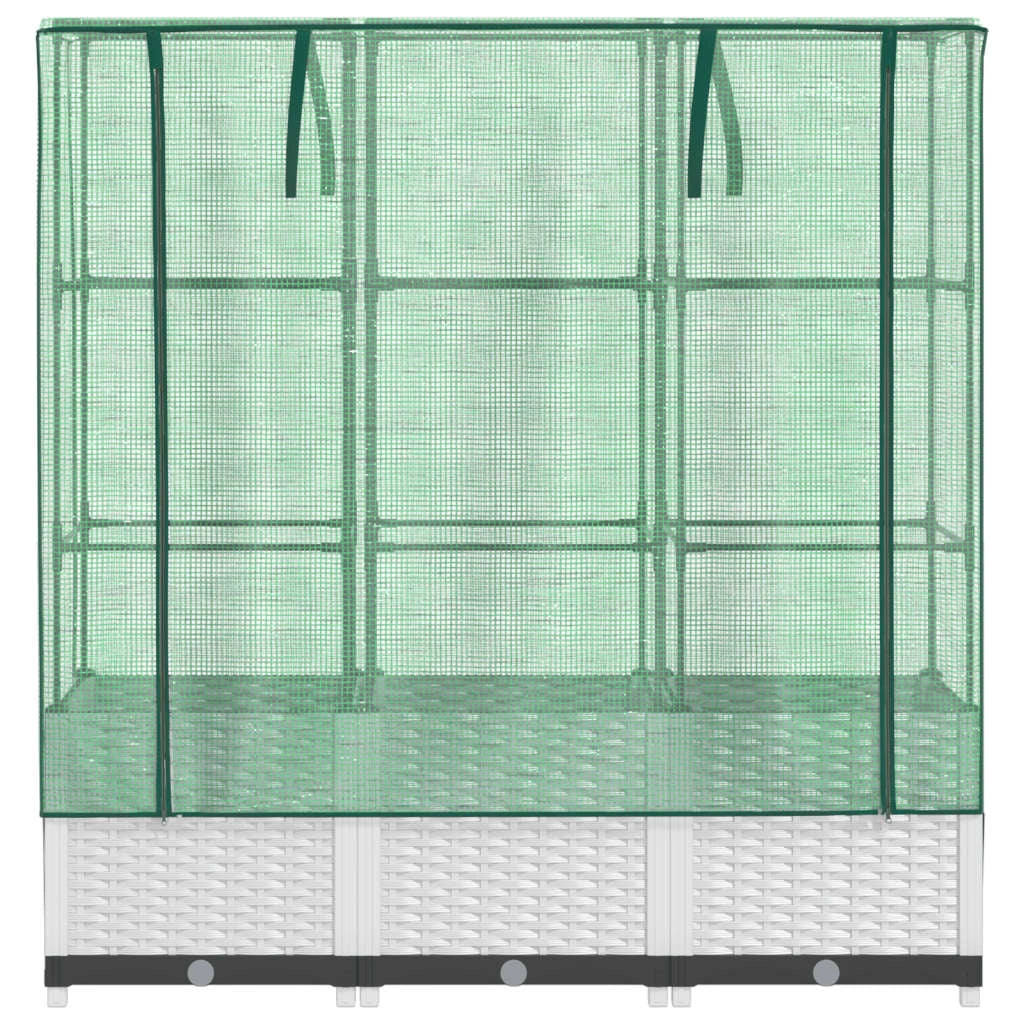 Aiuola rialzata/fioriera con copertura effetto rattan 120 x 40 x 138 cm bianco 02_0038737