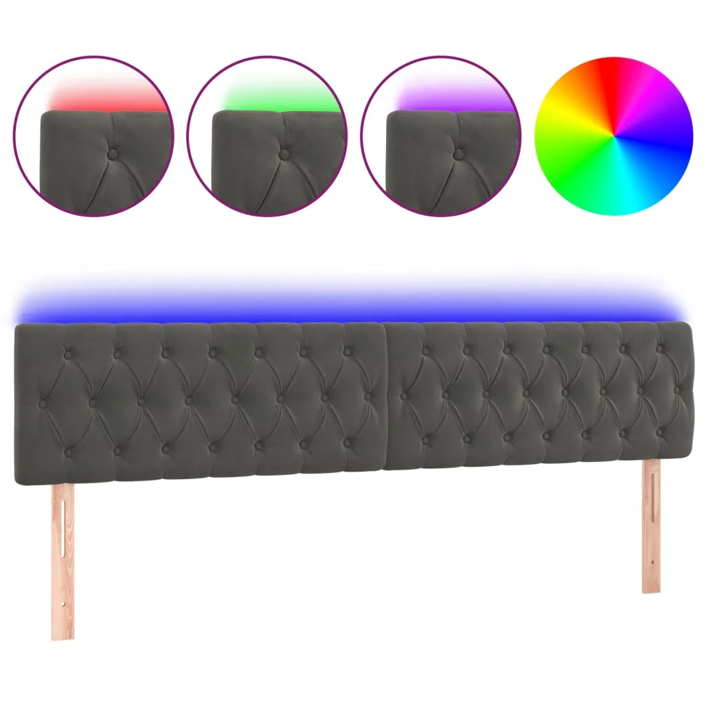 Testiera a LED-Testata con LED Grigio Scuro 200x7x78/88 cm in Velluto