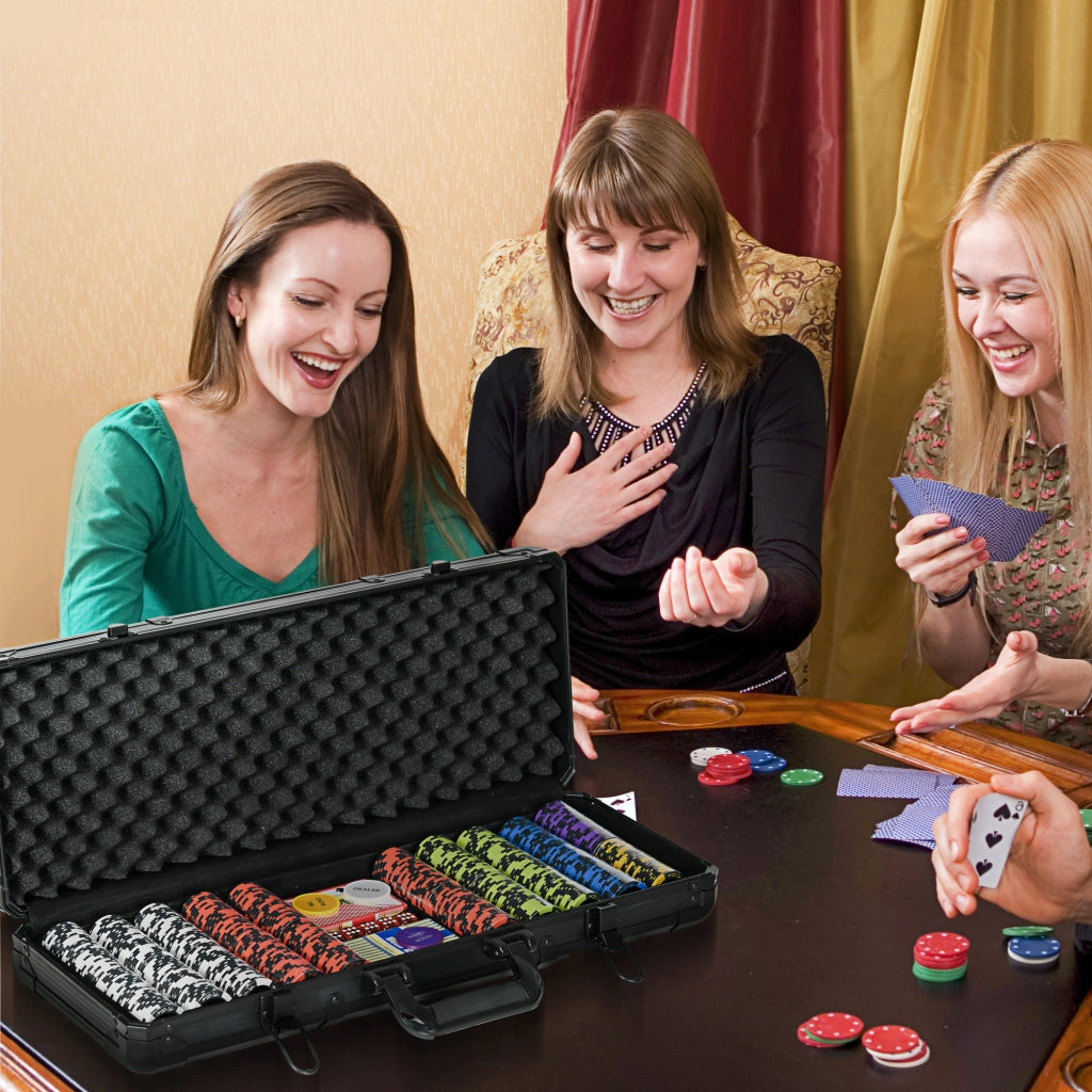 Set da Poker con 500 Fiches, Carte, Dadi e Valigetta ¨C Minimal ¨C Nero