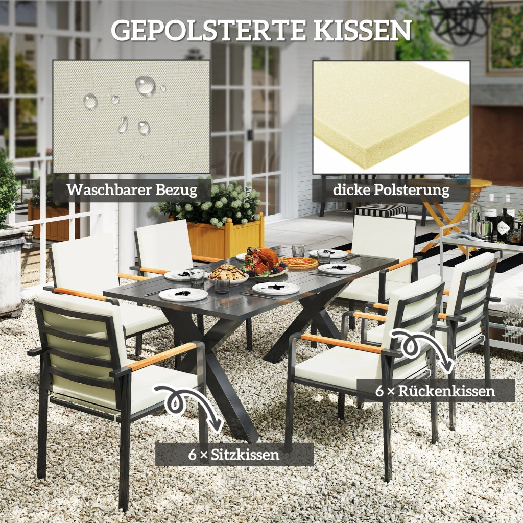 Set di mobili da giardino per 6 persone; 6 sedie; 1 tavolo; impermeabile; 175 cm x 92 cm x 73 cm; nero + grigio