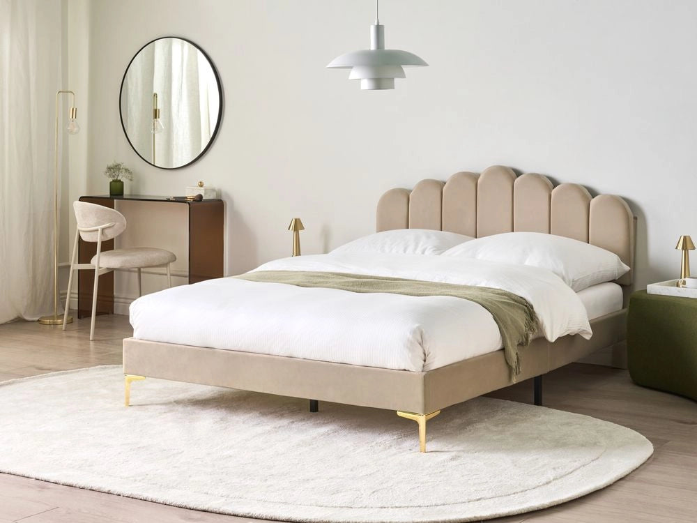 Letto matrimoniale 140 x 200 cm velluto Gambe in metallo tortora con testiera e base a doghe