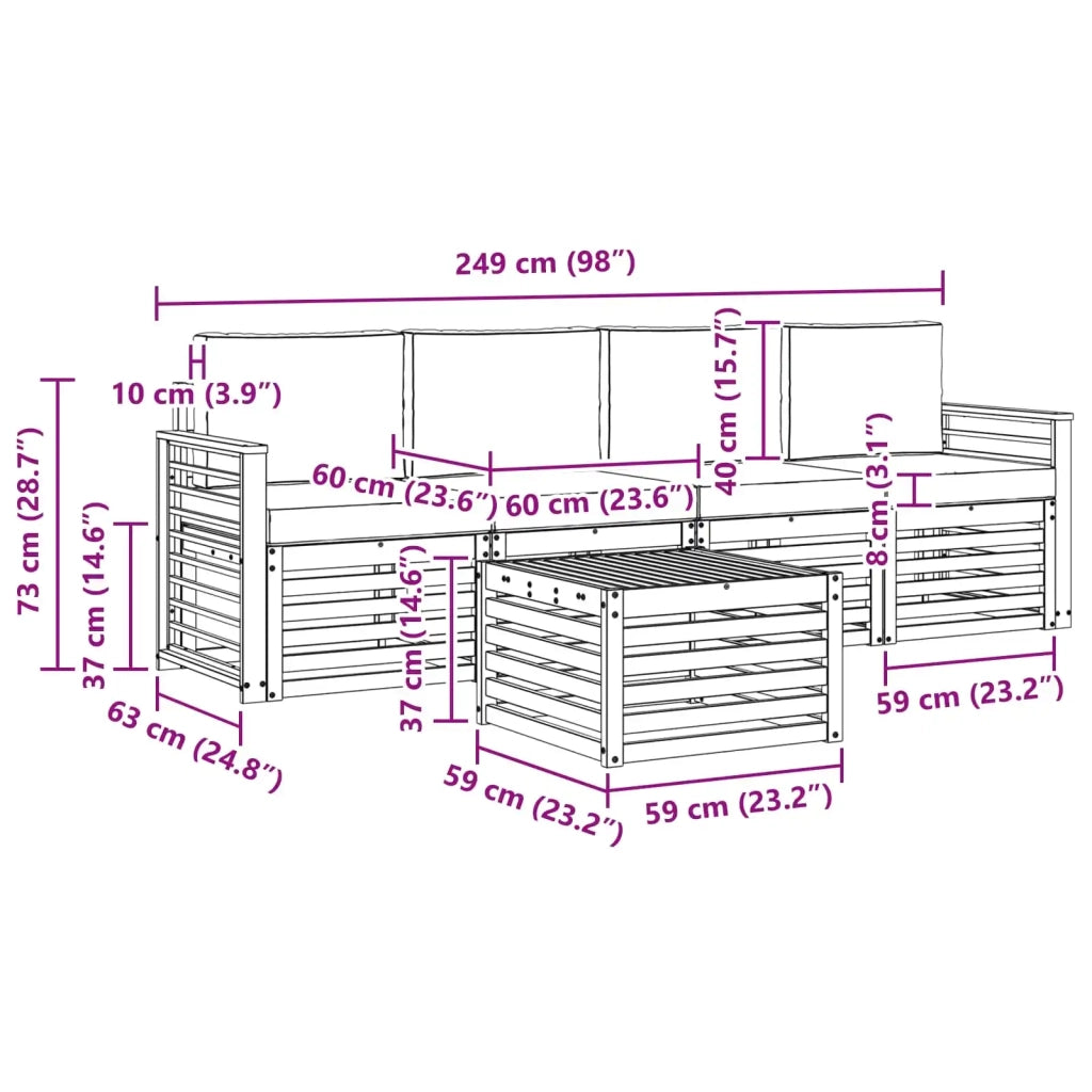 Set divani con cuscino 5 pcs Grigio Naturale e Chiaro 3374341
