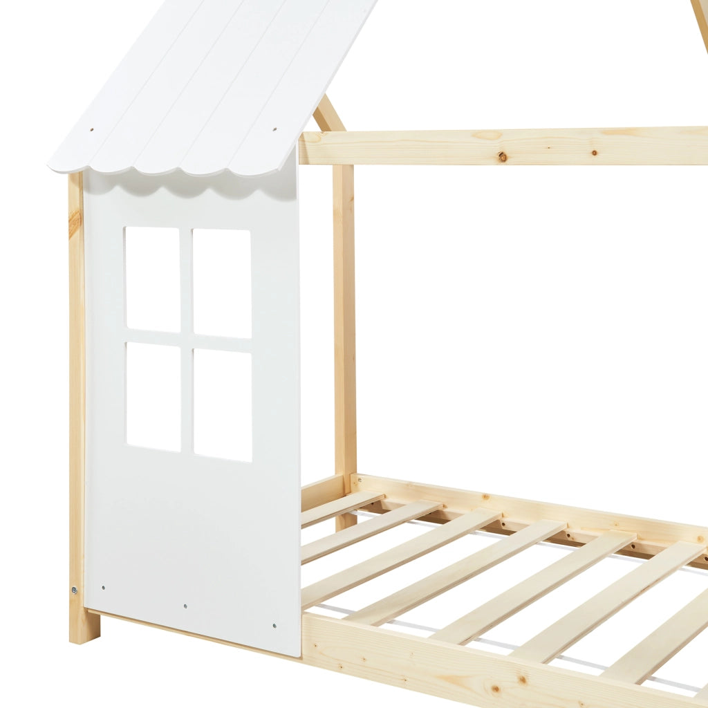 Letto Tostedt per Cameretta a Forma di Casetta Semiaperta 90 x 200 cm Naturale / Bianco [en.casa]