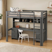 Letto a soppalco per bambini 90x200 cm con scrivania grigio