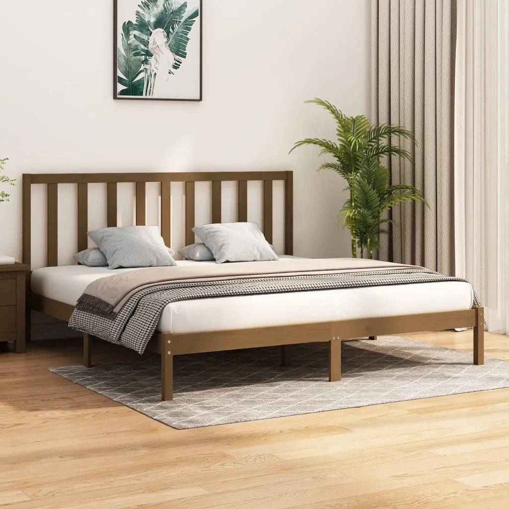 Letto matrimoniale | Letto per adulti | Giroletto senza Materasso Ambra in Legno di Pino 200x200 cm