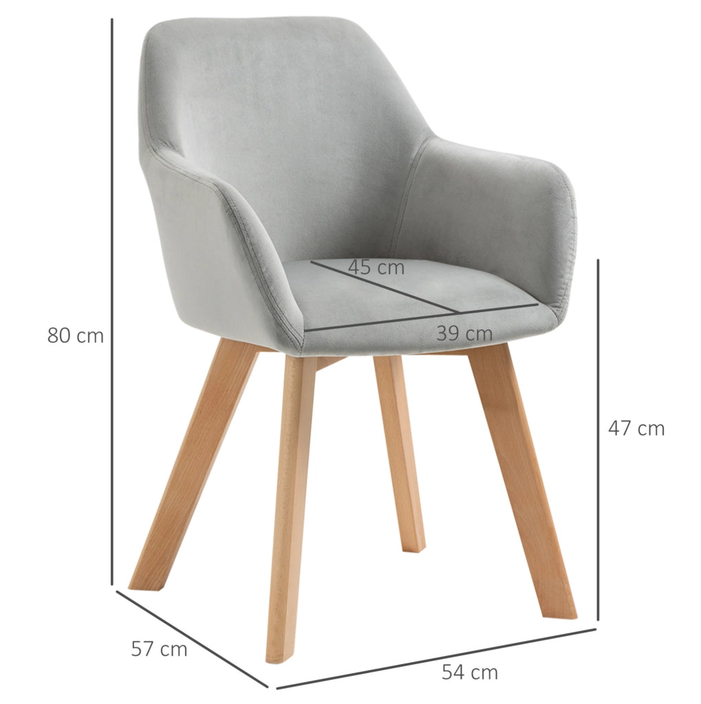 Set di 2 sedie da pranzo grigie con braccioli e gambe in legno