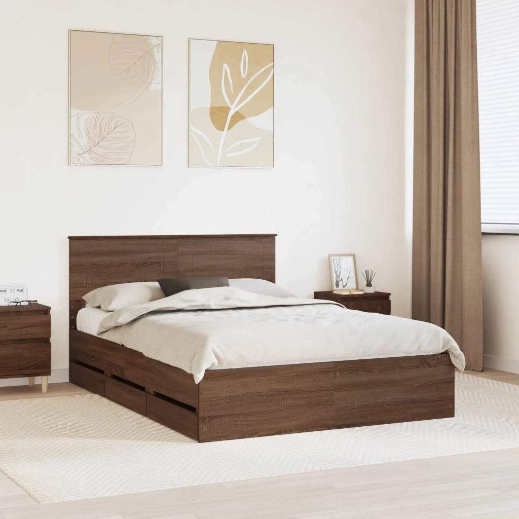 Letto matrimoniale | Letto per adulti | Struttura del letto con cassetto Rovere Marrone 150 x 200 cm