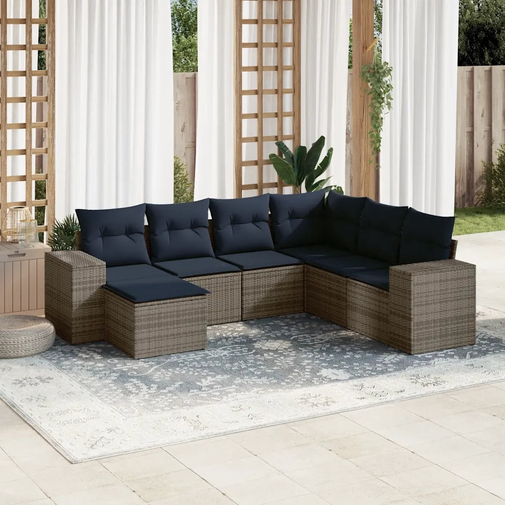Set Divani da Giardino 7 pz con Cuscini Grigio in Polyrattan 3222900