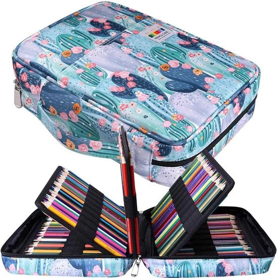 Etui XXL con 220 cassette per pennarelli, astuccio impermeabile per pastelli acquarello, matite e penna a gomma, regalo per studenti e artisti - Cactus