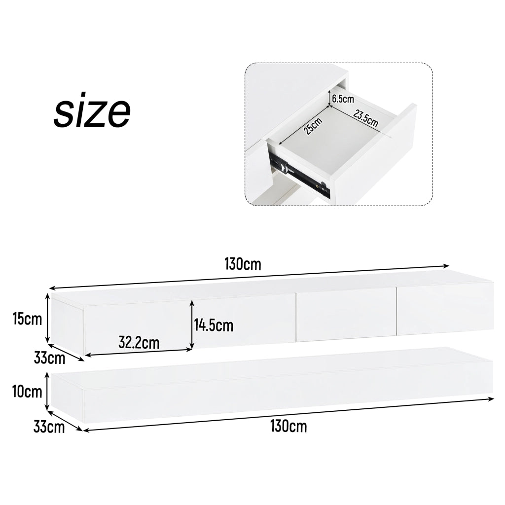 Mobile TV sospeso con 2 ante e 4 cassetti con LED; controllo da app e USB per soggiorno; in MDF; bianco