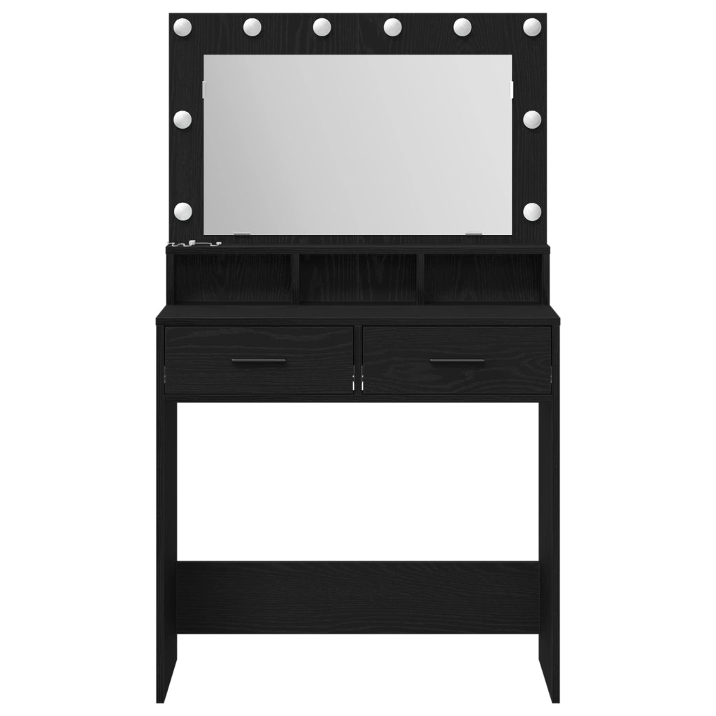 Tavolo da trucco con luci LED  - Nero Rovere 79x41x135 cm