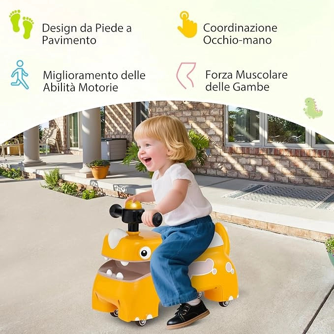 Macchina a Spinta per Bambini, Giocattolo Cavalcabile con Spazio Nascosto Luci Musica e Clacson, Macchina da Passeggio a Spinta con 4 Ruote, Regalo per Bambini 18+ Mesi (Giallo)