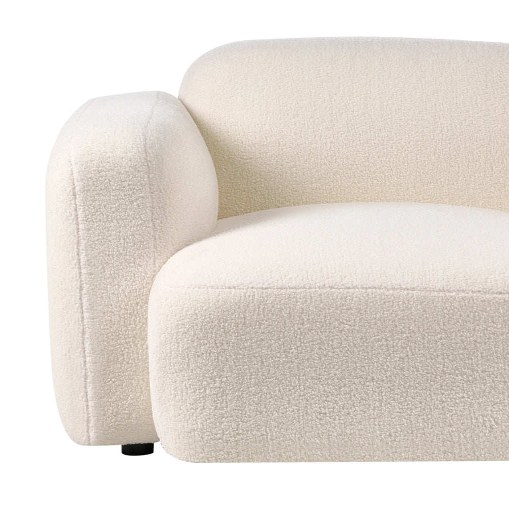 Divano scandinavo a 3 posti con rivestimento schienale e piedini anteriori Piedini in legno bouclé Accogliente bouclé bianco sporco