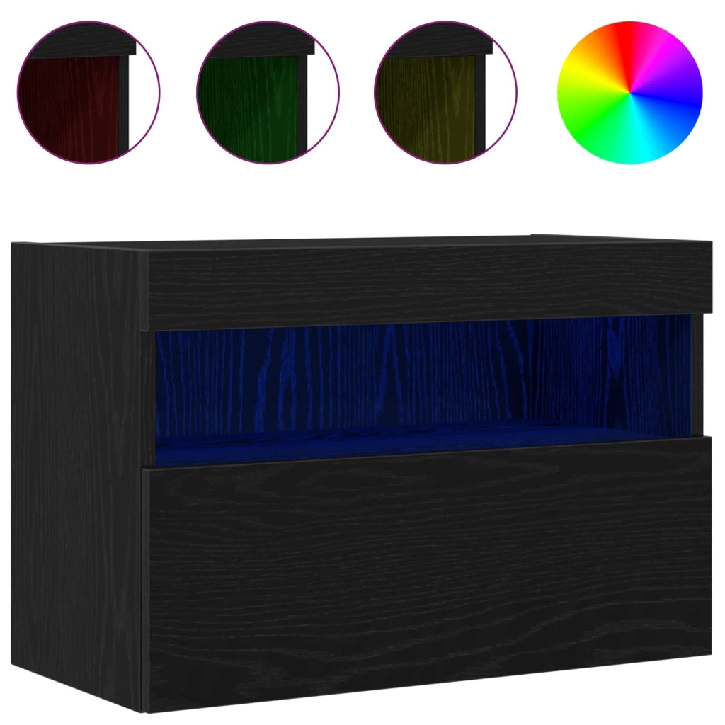 Mobile TV da parete con LED Rovere nero 60 x 30 x 40 cm 862210