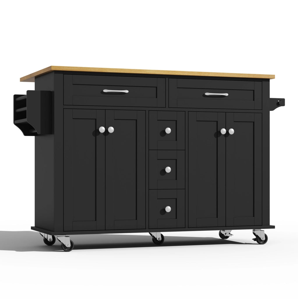 Carrello cucina con piano allungabile 140x65x89 cm in MDF; nero e naturale