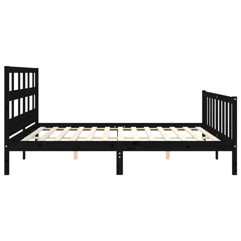 Giroletto con Testiera Nero 200x200 cm in Legno Massello 3193035