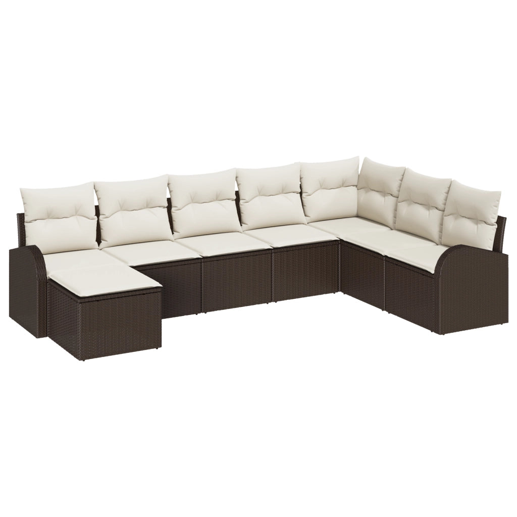 Set Divano da Giardino 8 Pezzi con Cuscini Marrone Rattan Poliestere