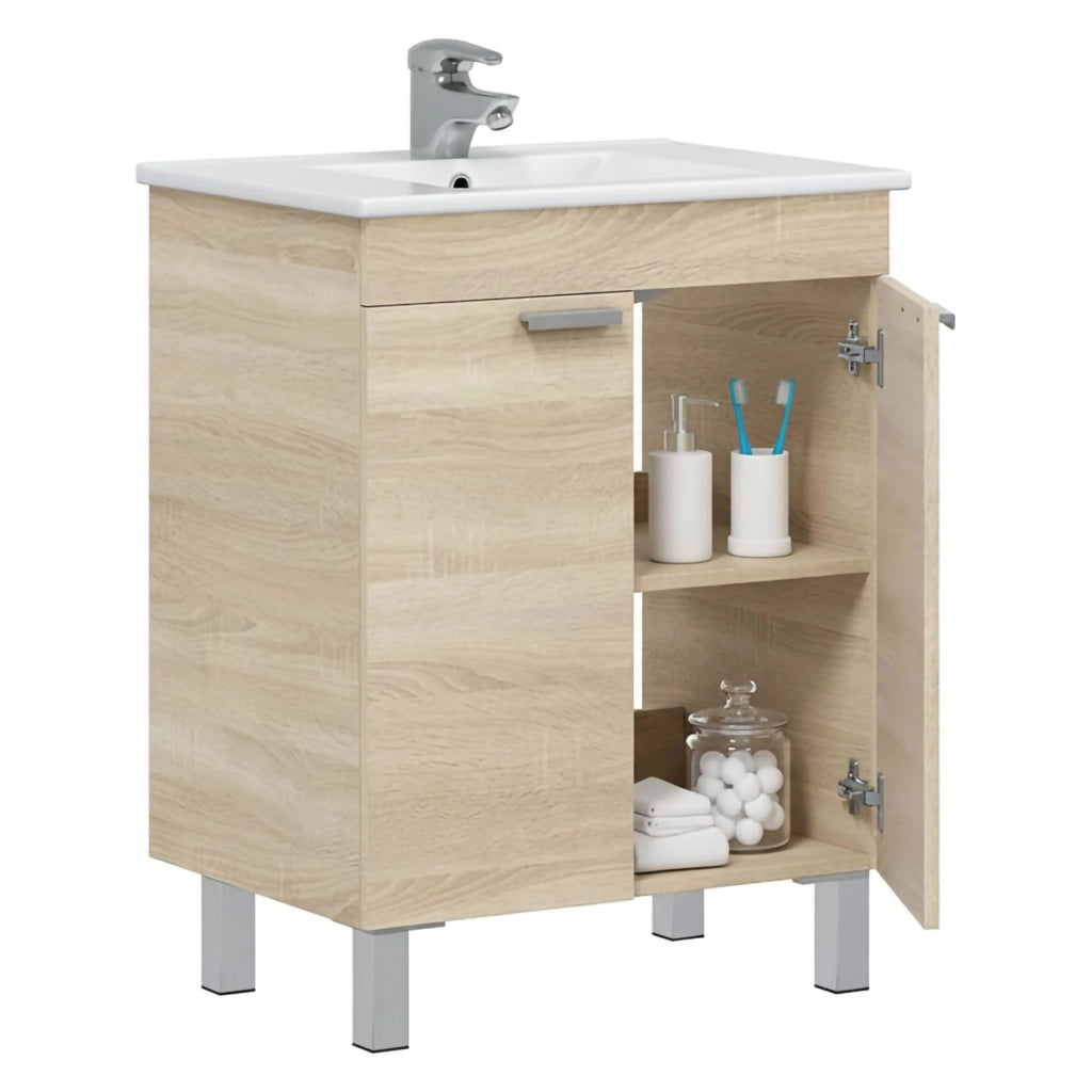 Polino, Mobile Sottolavabo 2 Ante, 60x45x80h cm Marrone Rovere