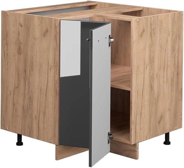 Mobile ad angolo cucina Fame-Line, Antracite lucido, 80.5 cm, PL Rovere, per la combinazione con altri moduli della serie Fame-Line
