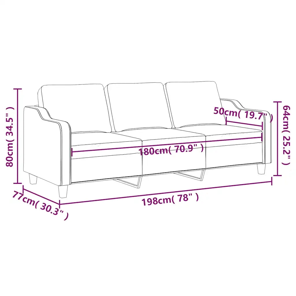 Divano a 3 Posti Crema 180 cm in Tessuto 359369
