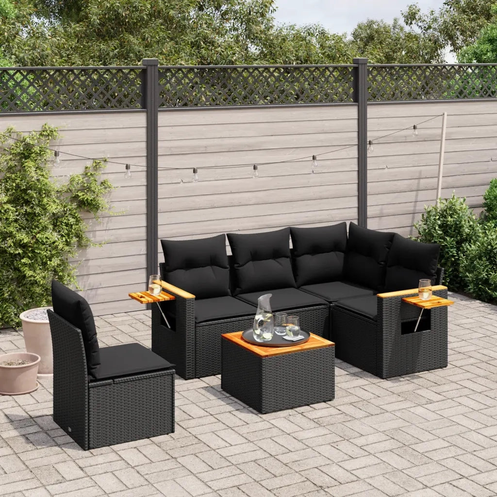 Set Divano da Giardino 6 pz con Cuscini Nero in Polyrattan 3226818