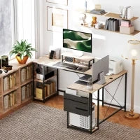 Scrivania ad angolo modulabile reversibile 168-240 cm stile industriale - ripiano regolabile, tasca portaoggetti, supporto per schermo
