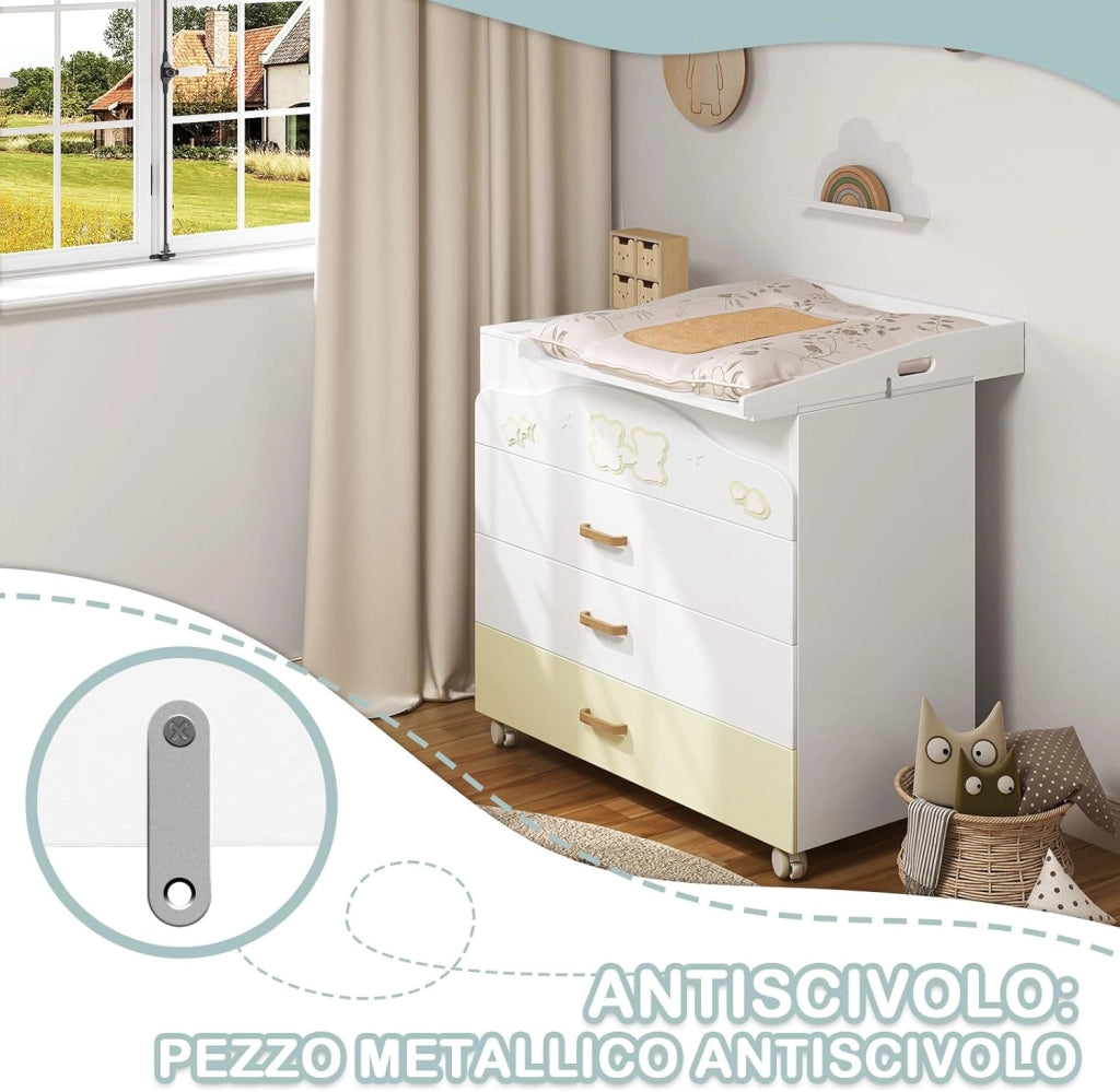 WOLTU Fasciatoio per Cassettiera, in MDF, 70x75x10 cm, Piano Fasciatoio per Neonati, Adatto a Comò con Profondità 47,5-50 cm e Larghezza ≥ 70 cm, Fissaggio con Staffe Metalliche, Bianco