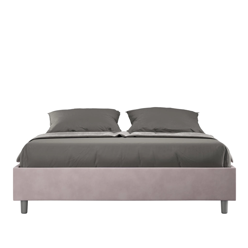 BS COM Letto queen size con rete imbottito 150x200 microfibra glicine