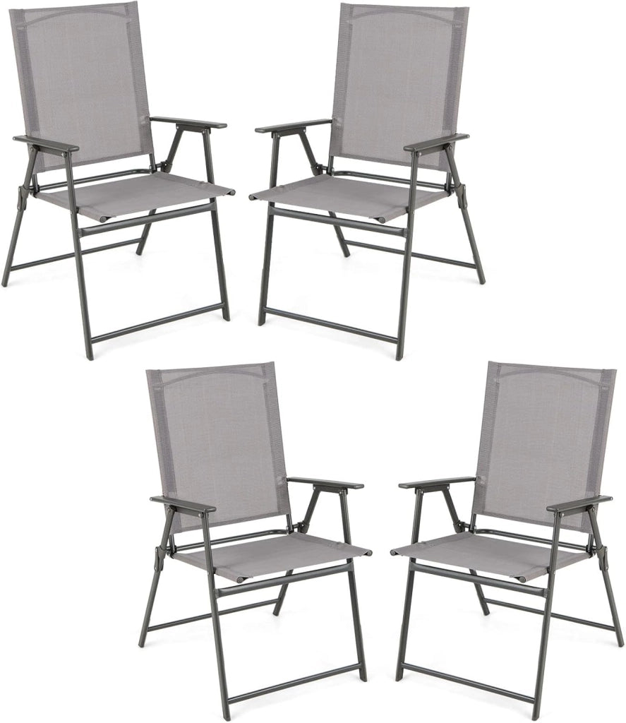Sedie Pieghevoli, Set di 4 Sedie da Campeggio Portatili con Schienale Alto, Carico fino a 150kg, Sedia da Esterno con Serratura di Sicurezza, per Giardino, Terrazzo, Spiaggia